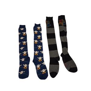 Harry Potter Knee High Socks Lot 2 Hedwig Owl S18 & Hogwarts Crest Striped S16